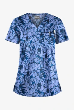 Butter-Soft Exotic Garden Royal Women's 1-Pocket V-Neck Tuck-In Print Scrub Top