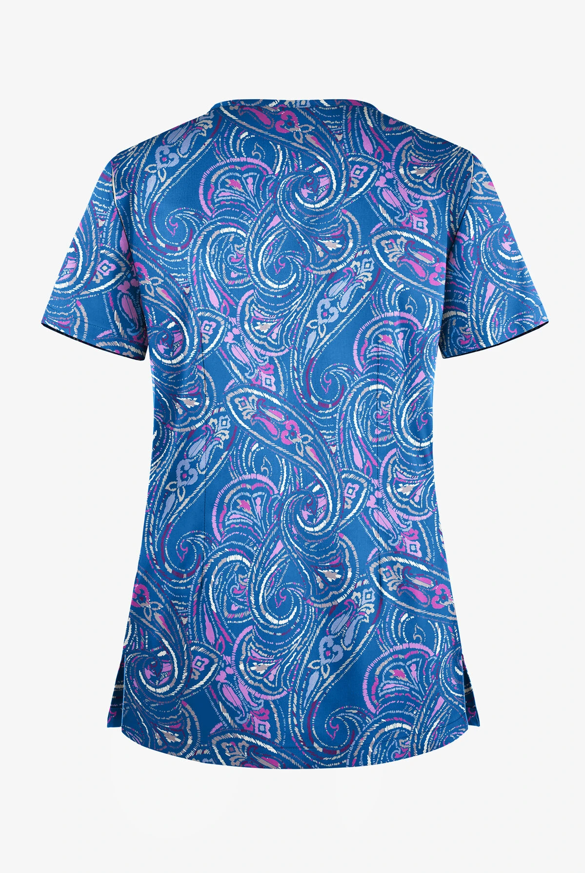 Butter-Soft Elegant Paisley Royal Women's 1-Pocket V-Neck Tuck-In Print Scrub Top 2 Butter-Soft Elegant Paisley Royal Women's 1-Pocket V-Neck Tuck-In Print Scrub Top - Image 2
