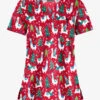 Butter-Soft Holiday Llamas Red Women's 1-Pocket V-Neck Tuck-In Print Scrub Top