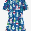 Butter-Soft Juggling Snowman Royal Women's 1-Pocket V-Neck Tuck-In Print Scrub Top