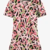 Butter-Soft Noel Candy Canes Women's 1-Pocket V-Neck Tuck-In Print Scrub Top
