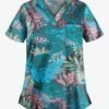 UA Butter-Soft STRETCH Passion Fronds Pewter Women's 1-Pocket V-Neck Print Scrub Top