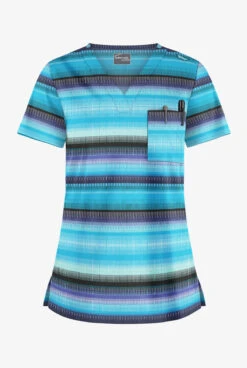UA Butter-Soft STRETCH Reigning Stripes Turquoise Women's 1-Pocket V-Neck Print Scrub Top
