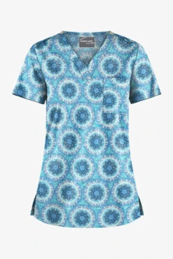 UA Butter-Soft STRETCH Splash Of Geo Aqua Moon Women's 1-Pocket V-Neck Print Scrub Top