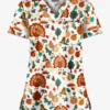 Butter-Soft Thanksgiving Time Women's 1-Pocket V-Neck Tuck-In Print Scrub Top