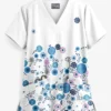 UA Butter-Soft STRETCH Dancing Floral White Printed Women's 2-Pocket V-Neck Scrub Top