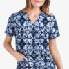 UA Butter-Soft STRETCH Desert Rose Navy Women's 2-Pocket V-Neck Print Scrub Top