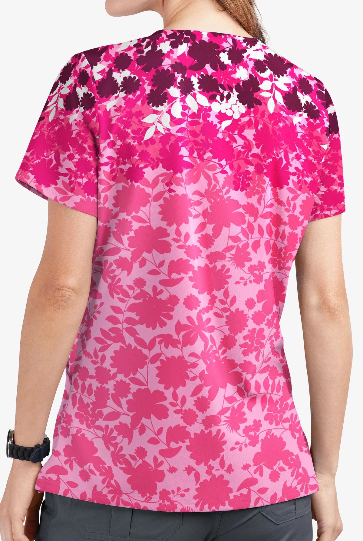 UA Butter-Soft STRETCH Floral Shadows Sweet Rose Women's 2-Pocket V-Neck Scrub Top 3 UA Butter-Soft STRETCH Floral Shadows Sweet Rose Women's 2-Pocket V-Neck Scrub Top - Image 3