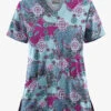 UA Butter-Soft STRETCH Mixed Medallion Indigo Denim Women's 2-Pocket V-Neck Print Scrub Top