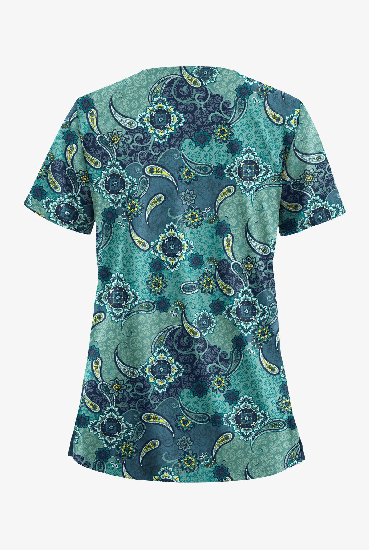 UA Butter-Soft STRETCH Mixed Medallion Navy Women's 2-Pocket V-Neck Print Scrub Top 2 UA Butter-Soft STRETCH Mixed Medallion Navy Women's 2-Pocket V-Neck Print Scrub Top - Image 2