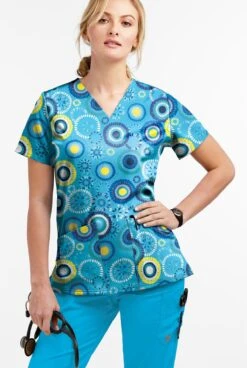 UA Butter-Soft STRETCH Odessa Floral Turquoise Women's 2-Pocket V-Neck Print Scrub Top 5 UA Butter-Soft STRETCH Odessa Floral Turquoise Women's 2-Pocket V-Neck Print Scrub Top -Clinic Love Style TS542OFTQ 3 S