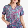 UA Butter-Soft STRETCH Palm Fronds Rosebud Women's 2-Pocket V-Neck Print Scrub Top