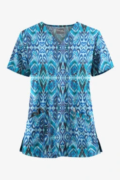 UA Butter-Soft STRETCH Romanian Ikat Dew Drop Women's 2-Pocket V-Neck Print Scrub Top