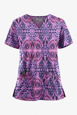 UA Butter-Soft STRETCH Romanian Ikat Orchid Women's 2-Pocket V-Neck Print Scrub Top