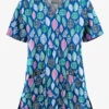 UA Butter-Soft STRETCH Swedish Leaves Royal Women's 2-Pocket V-Neck Print Scrub Top
