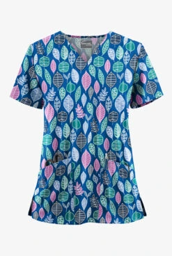 UA Butter-Soft STRETCH Swedish Leaves Royal Women's 2-Pocket V-Neck Print Scrub Top