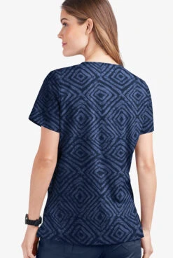 UA Butter-Soft STRETCH Tie-Dye Tiles Navy Women's 2-Pocket V-Neck Print Scrub Top -Clinic Love Style TS542TDT 3