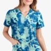 UA Butter-Soft STRETCH Watercolor Splash Aqua Moon Women's 2-Pocket V-Neck Print Scrub Top