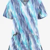 UA Butter-Soft STRETCH Water Waves Women's 2-Pocket V-Neck Print Scrub Top