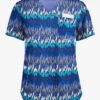 Easy STRETCH By Butter-Soft™ Brushstroke Chevron Navy Women's 1-Pocket Tuck-In Print Scrub Top