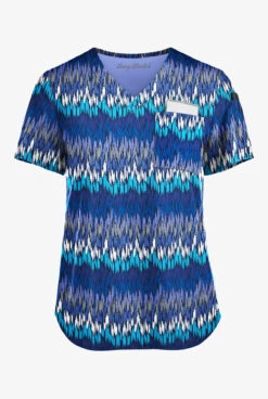 Easy STRETCH By Butter-Soft™ Brushstroke Chevron Navy Women's 1-Pocket Tuck-In Print Scrub Top