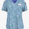 Easy STRETCH By Butter-Soft™ Dotted Geo Caribbean Blue Women's 1-Pocket Tuck-In Print Scrub Top