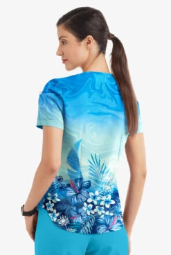 Easy Stretch By Butter-Soft Honolulu Garden Navy Women's 3-Pocket V-Neck Tuck-In Printed Scrub Top -Clinic Love Style TS543HUNV 3