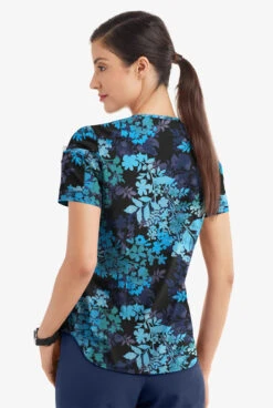 Easy STRETCH By Butter-Soft™ Medici Floral Onyx Women's 2-Pocket V-Neck Tuck-In Print Scrub Top -Clinic Love Style TS543MFBL 3
