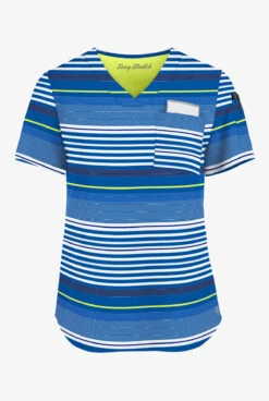 Easy STRETCH By Butter-Soft Stripe Me Fresh Lime Women's 1-Pocket Tuck-In Print Scrub Top