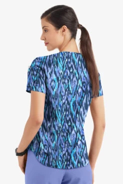 Easy STRETCH By Butter-Soft™ Rotterdam Ikat Navy Women's 2-Pocket V-Neck Tuck-In Print Scrub Top -Clinic Love Style TS543RINV 3
