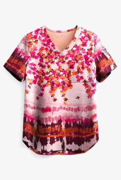 Easy STRETCH By Butter-Soft™ Watercolor Floral Chloe Women's 2-Pocket Tuck-In Print Scrub Top