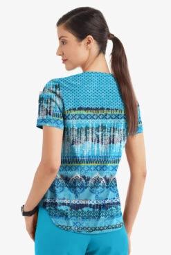 Easy STRETCH By Butter-Soft™ Woodblock Paisley Turquoise Womens 2-Pocket V-Neck Print Scrub Top -Clinic Love Style TS543WPTQ 3