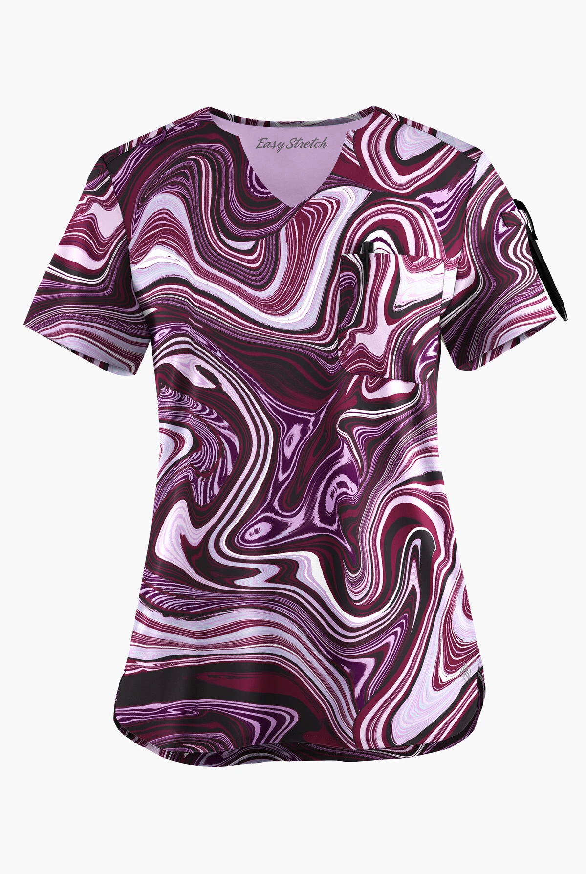 Easy STRETCH By Butter-Soft ™ Marble Art Onyx Women's 1-Pocket Scallop Neck Printed Scrub Top 1 Easy STRETCH By Butter-Soft ™ Marble Art Onyx Women's 1-Pocket Scallop Neck Printed Scrub Top