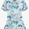 Butter-Soft Chalked Floral Cooling Oasis Women's 2-Pocket Key-Hole Neck Detailed Print Scrub Top