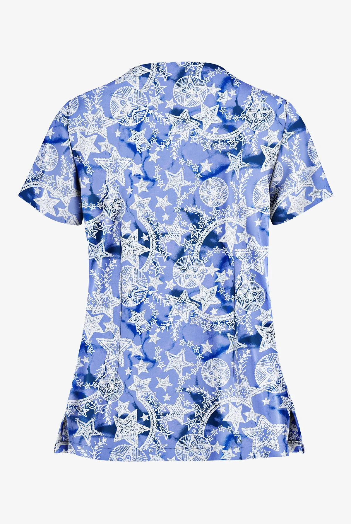 Butter-Soft Cosmic Stars Ceil Women's 2-Pocket Key-Hole Neck Detailed Print Scrub Top 2 Butter-Soft Cosmic Stars Ceil Women's 2-Pocket Key-Hole Neck Detailed Print Scrub Top - Image 2