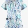 UA Butter-Soft STRETCH Cascading Ikat Amparo Blue Women's 6-Pocket Peasant Style Print Scrub Top