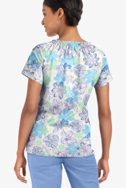 UA Butter-Soft STRETCH Floral Poolside View Women's 6-Pocket Peasant Style Printed Scrub Top -Clinic Love Style TS569FMPV 3