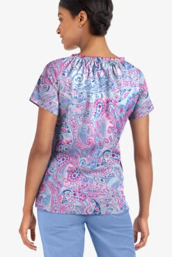 UA Butter-Soft STRETCH Paisley Romance Fuchsia Women's 6-Pocket Peasant Style Printed Scrub Top -Clinic Love Style TS569PRFC 3