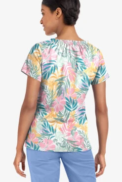 UA Butter-Soft STRETCH Tropical Mix Women's 6-Pocket Peasant Style Printed Scrub Top -Clinic Love Style TS569TMWT 3