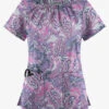 UA Butter-Soft STRETCH Vienna Paisley Silver Women's 6-Pocket Peasant Style Print Scrub Top