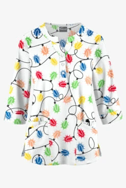 Butter-Soft Fairy Lights Women's 2-Pocket Round Neckline Print Scrub Top