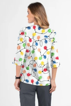 Butter-Soft Fairy Lights Women's 2-Pocket Round Neckline Print Scrub Top -Clinic Love Style TS584FLWT 3