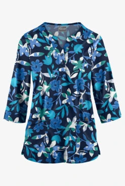 Butter-Soft Matisse Floral Navy Women's 2-Pocket Round Neckline Print Scrub Top