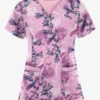 Easy STRETCH By Butter-Soft™ Spring Flora Pink Peony Women's 4-Pocket Zipper Neck Print Scrub Top