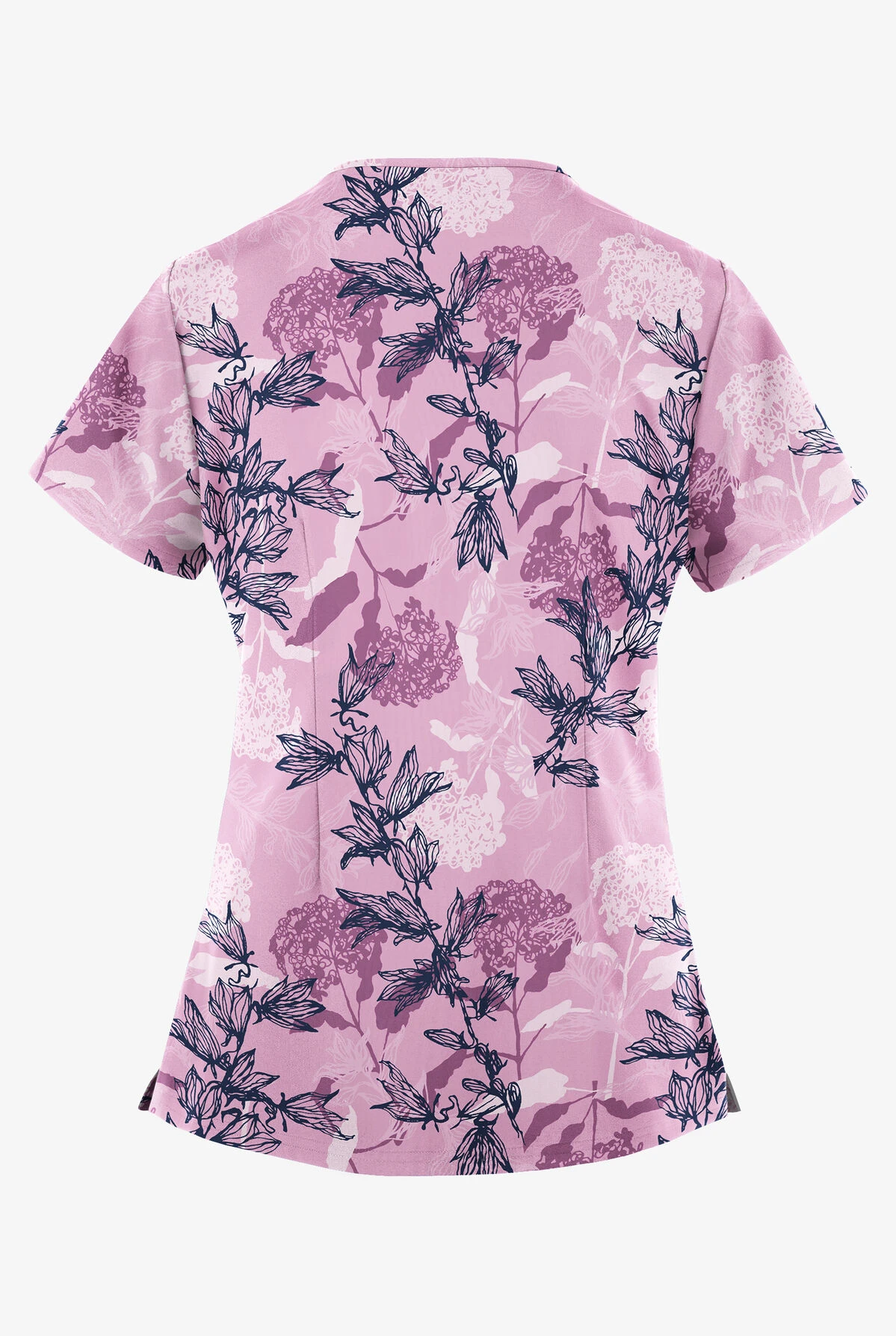 Easy STRETCH By Butter-Soft™ Spring Flora Pink Peony Women's 4-Pocket Zipper Neck Print Scrub Top 2 Easy STRETCH By Butter-Soft™ Spring Flora Pink Peony Women's 4-Pocket Zipper Neck Print Scrub Top - Image 2