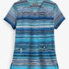 UA Butter-Soft STRETCH Artistic Stripes Navy Women's 2-Pocket V-Neck Print Scrub Top