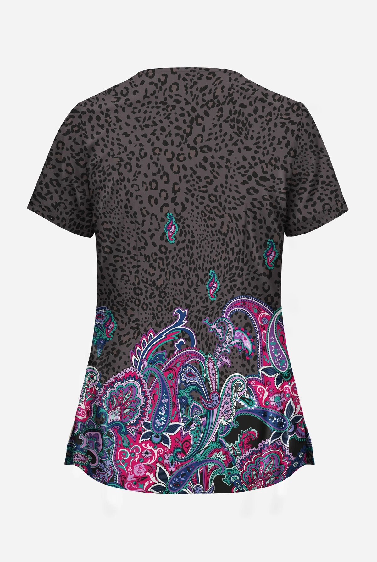 UA Butter-Soft STRETCH Jungle Paisley Pewter Women's 2-Angled Welt Pocket V-Neck Printed Scrub Top 2 UA Butter-Soft STRETCH Jungle Paisley Pewter Women's 2-Angled Welt Pocket V-Neck Printed Scrub Top - Image 2