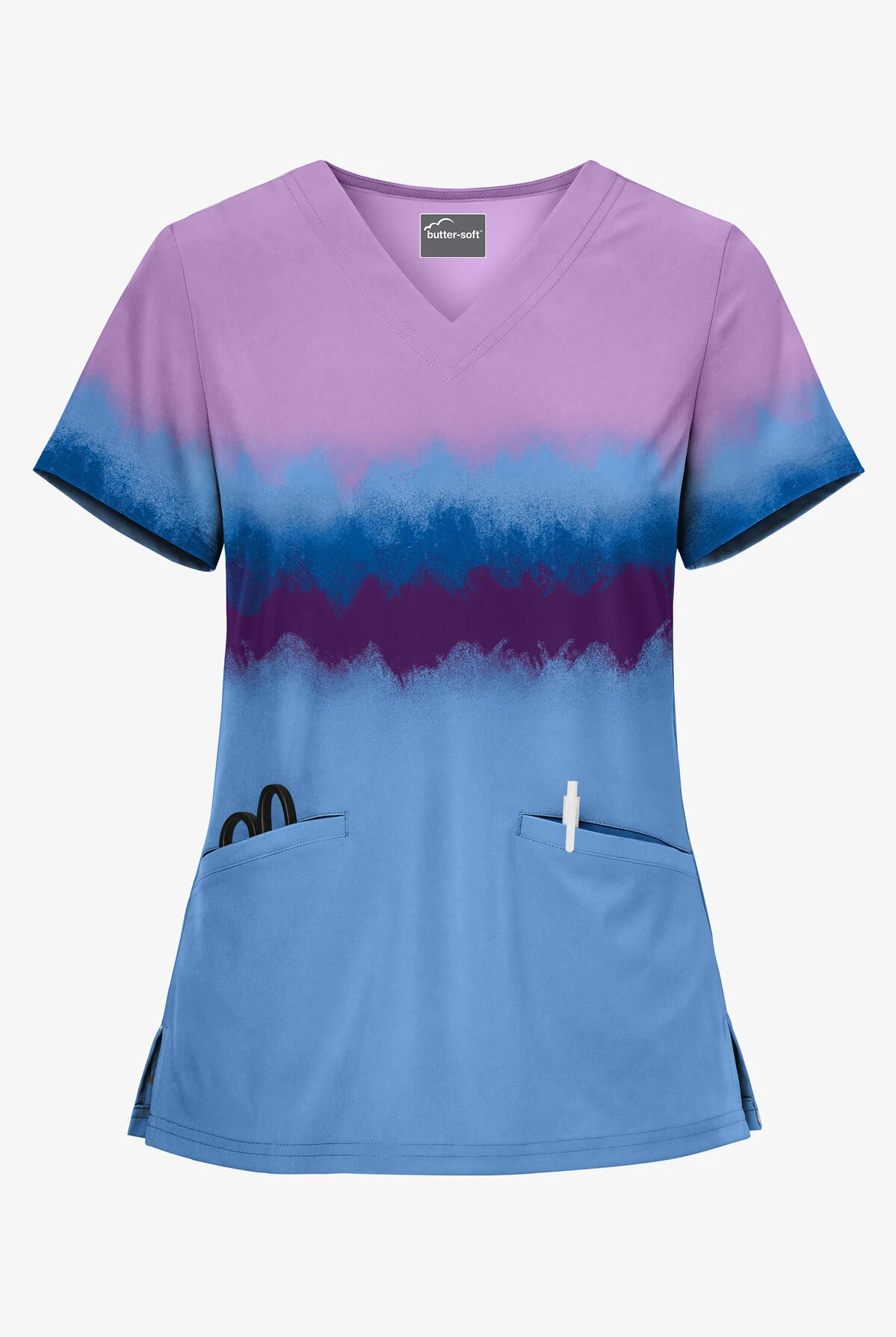 UA Butter-Soft Painted Stripes Ceil Women's Welt Pocket V-Neck Print Scrub Top 1 UA Butter-Soft Painted Stripes Ceil Women's Welt Pocket V-Neck Print Scrub Top