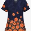 UA Butter-Soft STRETCH Sunflowers Navy Women's 2-Angled Welt Pocket V-Neck Printed Scrub Top