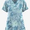 UA Butter-Soft STRETCH Paisley Romance Watermint Women's 5-Pocket V-Neck Scrub Top